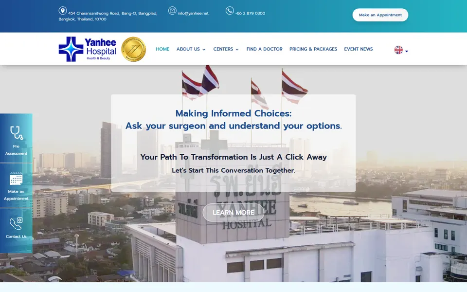 Screenshot of Yanhee Hospital official homepage